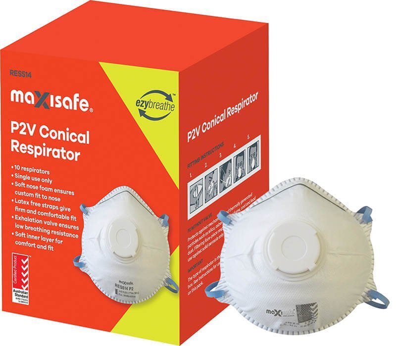 Maxisafe Conical P2 Face Mask with Valve, Pkt 10
