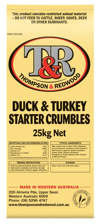T&R Duck & Turkey Starter Crumbles, 25kg